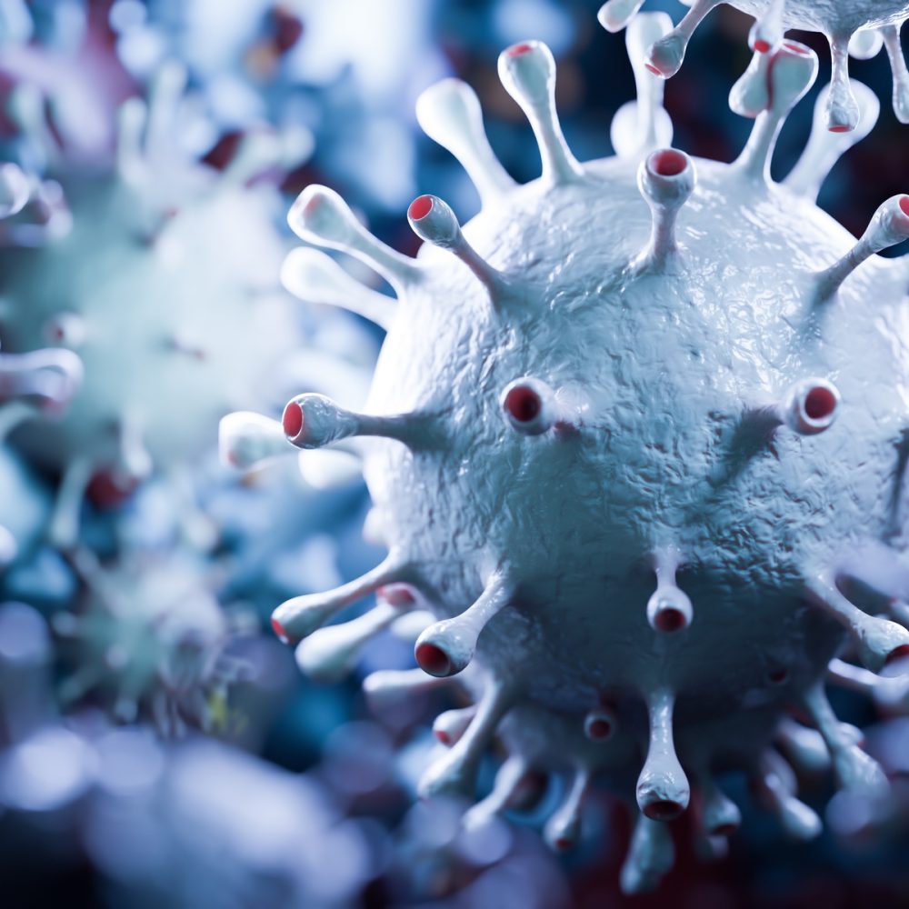 Coronavirus cells in microscopic view. Virus